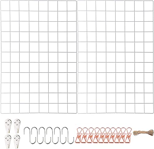 WUZILIN wandgitter Weiß 2er Set,Multifunktionale Gitterwand Wandgitter, Fotowand, DIY Dekoration, Bilderregal, Memotafel, Metall, （45 * 65cm） von WUZILIN