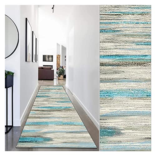 WUZMING Teppich Läufer Flur Eingangsbodenmatte Waschbar rutschfest Langer Teppich Abstrakt Wellenmuster Polyester Verblasst Nicht (Farbe : Multi-Colored, Größe : 70x270cm) von WUZMING-Läufer Teppiche
