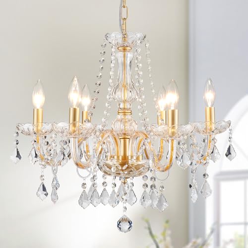 WUZUPS Crystal Candle Chandelier Pendant Flushmount Ceiling Light Modern Lighting Fixture for Bedroom Hallway Bar Kitchen Bathroom, H 68 x B 56, Gold, E14 Base WUZUPS Crystal Candle Chandelier Pendant Flushmount Ceiling Light Modern Lighting Fixture for Bedroom Hallway Bar Kitchen Bathroom, H 68 x B 56, Gold, E14 Base von WUZUPS