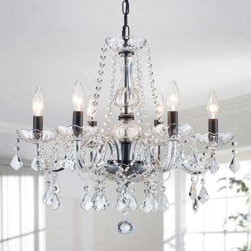 WUZUPS Kristall Kerze Kronleuchter Pendel Flushmount Deckenleuchte moderne Beleuchtung für Schlafzimmer Flur Bar Küche Bad, H 68 x B 56, Schwarz, E14 Base von WUZUPS
