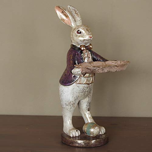 WV Hase Dekofigur Skulptur Schlüsselablage Pralinenhalter Kaninchen auf Standfuß mit Dekoschale Polyresin Shabby 30cm von WV