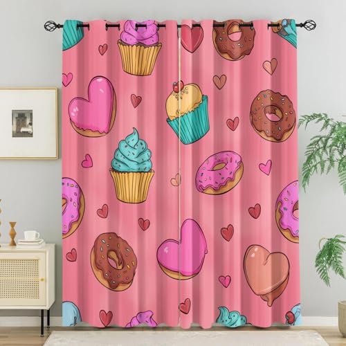WVKFJEK Gardinen mit Ösen Blickdicht Vorhänge Wohnzimmer, Rosa Liebe Eiscreme Brot 160x140 cm(HxB), 2er Set Thermovorhang Hitzeschutz Verdunkelnde Gardinen für Schlafzimmer Verdunkelungsvorhang von WVKFJEK