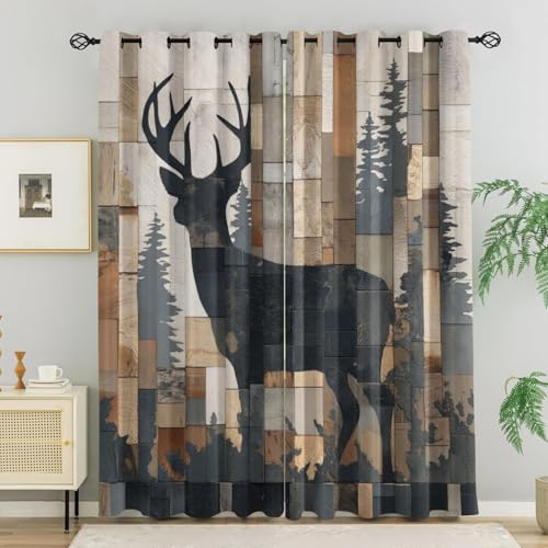 WVKFJEK Verdunklungsvorhänge Abstrakt Elche Geometrisch - 2er Set Thermovorhang Hitzeschutz - Vorhang Blickdicht mit Ösen - Modern Wohnzimmer Schlafzimmer Kinderzimmer - Gardinen 270x300 cm von WVKFJEK