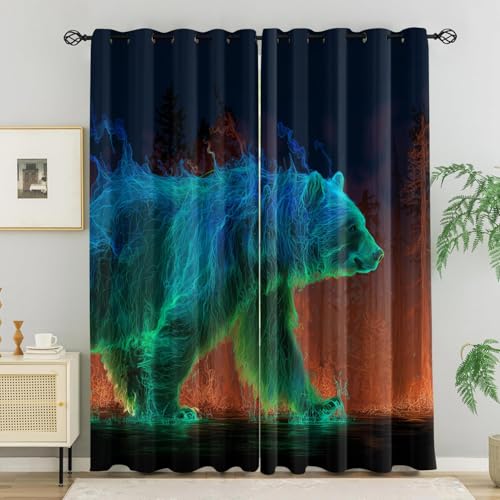 WVKFJEK Verdunklungsvorhänge Bär Kunst Drucke Vorhänge Blickdicht 2er Set, H 183 x B 234 cm Modern Gardinen mit Ösen Wohnzimmer Schlafzimmer, Verdunkelung Thermovorhang Kälteschutz von WVKFJEK