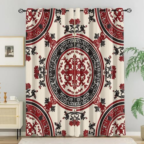 WVKFJEK Verdunklungsvorhänge Chinesisch Blume Muster Vorhänge Blickdicht 2er Set, H 166 x B 150 cm Modern Gardinen mit Ösen Wohnzimmer Schlafzimmer, Verdunkelung Thermovorhang Kälteschutz von WVKFJEK