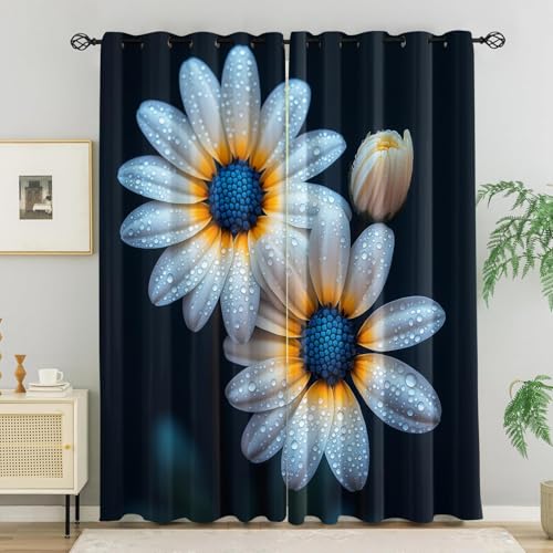 WVKFJEK Verdunklungsvorhänge Weiß Blume Morgen - 2er Set Thermovorhang Hitzeschutz - Vorhang Blickdicht mit Ösen - Modern Wohnzimmer Schlafzimmer Kinderzimmer - Gardinen 166x214 cm von WVKFJEK