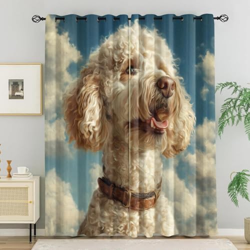 WVKFJEK Verdunklungsvorhänge Weiß Hund Wolke - 2er Set Thermovorhang Hitzeschutz - Vorhang Blickdicht mit Ösen - Modern Wohnzimmer Schlafzimmer Kinderzimmer - Gardinen 220x280 cm von WVKFJEK