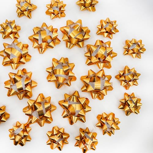 24er Geschenkschleifen Papier Gold Set(8xØ8.5cm,16xØ6,35 cm),Selbstklebend Geschenk-Schleifen Geschenkedekoration Geschenkrosetten für Geschenkverpackung Weihnachten Geburtstag von WVOPIAHY