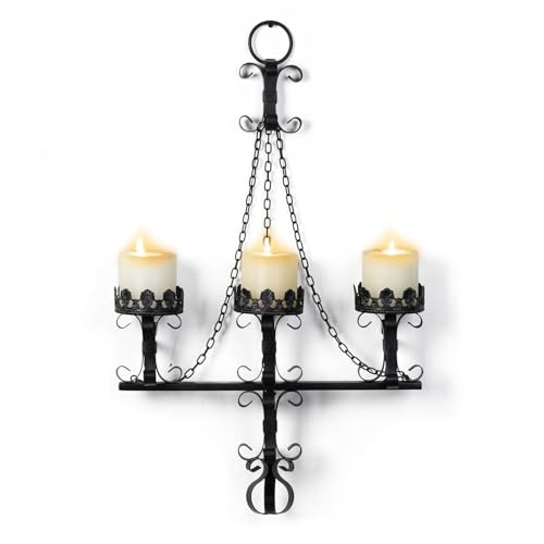 WVOPIAHY 41 cm x 83 cm,Große Gothic Wandkerzenhalter, 3 eiserne Kerzenhalter Wand Schwarz, rustikale Wandkerzenhalter für Badezimmer, Treppenhaus, Wohnzimmer und Esszimmer von WVOPIAHY