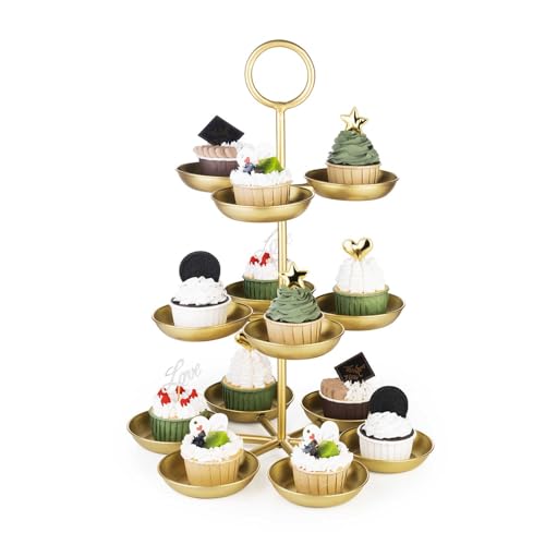 WVOPIAHY Etagere,3 Etagen,rund,Cupcake,Keks,Obst, Muffin,Servierständer,Metall,Gold,1 Stück(DIY freie Kombination aus 3-stöckig,2-stöckig,1-stöckig) von WVOPIAHY