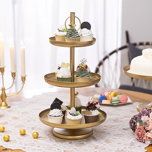 WVOPIAHY Etagere 3-stöckig Golden Tortenständer 3 Etagen,Cupcake-Ständer, Keks-Tabletts,Runder Servierturm Dessert Ständer für Obst Aufbewahrung, Muffins und Cupcakes von WVOPIAHY