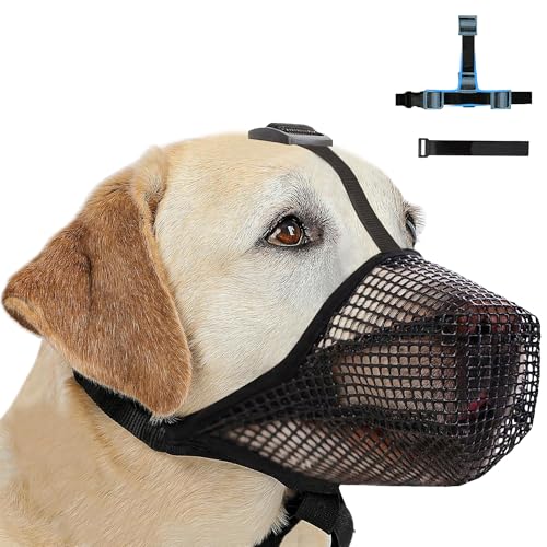 Maulkorb für Große Hunde, Atmungsaktive Haustiermaske Hundetraining, Maulkorb Mittlere für Beißen Kauen, Soft Mesh Maulkorb für Kleine Mittlere und Große Hunde (Schwarz, L) von WVWMYM