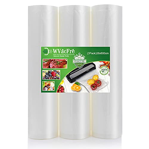 WVacFre 3 Folienrollen 28x600cm Vakuumierrollen für Lebensmittel,BPA-Frei Vakuumierbeutel Sous Vide Beutel Folien für Vakuumierer und Folienschweißgeräte Geeignet von WVacFre