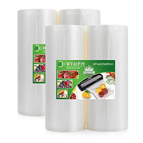 WVacFre 4 Folienrollen 20x600cm Vakuumierrollen für Lebensmittel,BPA-Frei Vakuumierbeutel Sous Vide Beutel Folien für Vakuumierer und Folienschweißgeräte Geeignet von WVacFre