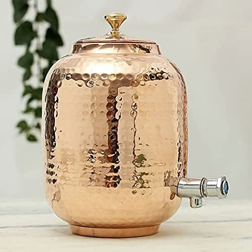 Will and Weaves Wasserspender aus reinem gehämmertem Kupfer, mit Wasserhahn, Matka-Wasserkrug, Kupferkrug mit Wasserhahn, 4 Liter von WW Will and Weaves