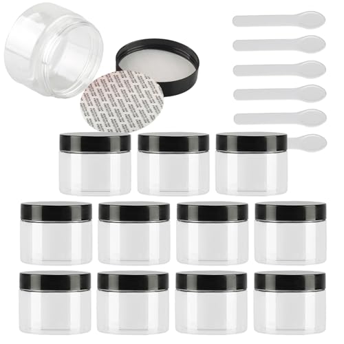 Reisegefäße für Toilettenartikel, Reisegefäße, 12 leere Kosmetikdosen aus Kunststoff for selbstgemachte Kosmetik, Cremes, Gels und Lippenbalsam(Green/Transparent,100 ml) von WWBPOIUY