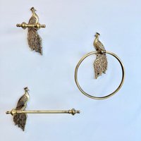 Antik Messing Badezimmer Zubehör Set Toilettenpapierhalter Handtuch Ring Wandhaken Pfau Dekor Hardware von WWDesignsCo