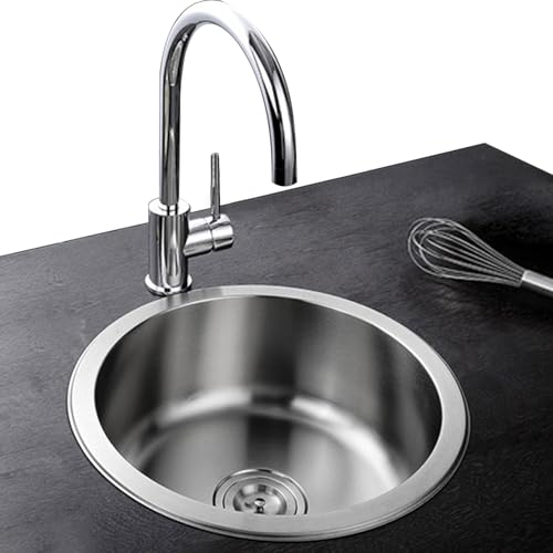Runde Einbauspüle, Edelstahlspüle, Küchenspüle, Handwaschbecken mit Wasserhahn, runde Spüle, Küchenspüle, modernes Design, Spüle mit Schalldämpferpolster für Badezimmer, Bar, Wohnm von WWERTYY