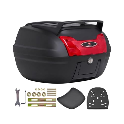 Universelle Motorrad-Touren-Heckbox, 46 l Motorrad-Topcase, Kofferraum-Topcase, abschließbarer Aufbewahrungskoffer aus Kunststoff mit weicher Rückenlehne, wasserdichtes Topcase für Roller, Moped von WWERTYY