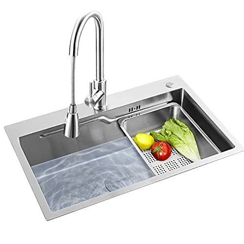 WWERTYY Küchenspüle, rechteckige Spüle aus Edelstahl, eingebaute Haushaltsspüle mit Einzelbecken, herunterklappbarer Spülbeckenhahn, herausnehmbarer Abflusskorb WWERTYY Küchenspüle, rechteckige Spüle aus Edelstahl, eingebaute Haushaltsspüle mit Einzelbecken, herunterklappbarer Spülbeckenhahn, herausnehmbarer Abflusskorb von WWERTYY