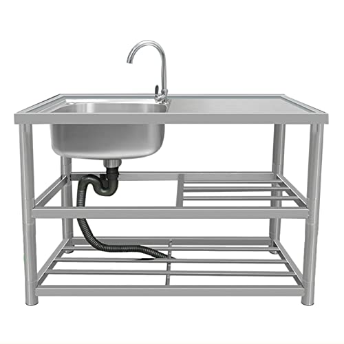 WWERTYY Küchenspüle aus Edelstahl mit Ständer | Tragbare Einzelbecken-Spüle für die Gastronomie | Freistehend mit Arbeitsfläche und Wasserhähnen | Warm- und Kaltwasser | Freistehende Spüle WWERTYY Küchenspüle aus Edelstahl mit Ständer | Tragbare Einzelbecken-Spüle für die Gastronomie | Freistehend mit Arbeitsfläche und Wasserhähnen | Warm- und Kaltwasser | Freistehende Spüle von WWERTYY