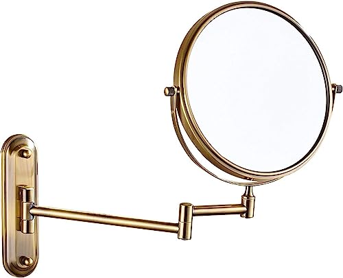 WWFAN Schminkspiegel mit Vergrößerung, 8-Zoll-Kosmetikspiegel aus Messing for Badezimmer, ausziehbare Wandspiegel (Color : Brass, Size : 5X) von WWFAN