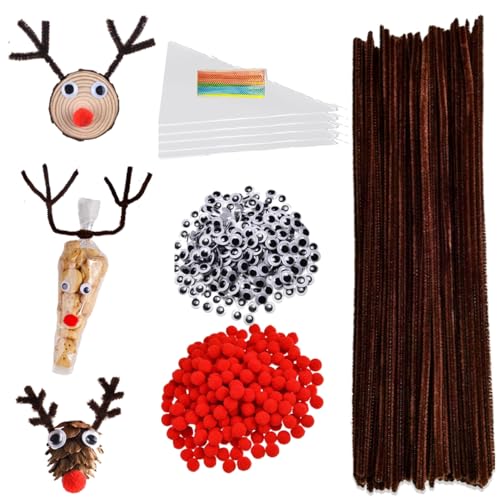 Pfeifenputzer Bastel set , Pfeifenputzer Braun Spitztüten mit Bindebänder Rote Pompons Wackelaugen für Bonbons Kekse Weihnachtsgeschenke.(600PCS) Pfeifenputzer Bastel set , Pfeifenputzer Braun Spitztüten mit Bindebänder Rote Pompons Wackelaugen für Bonbons Kekse Weihnachtsgeschenke.(600PCS) von WWISTOA