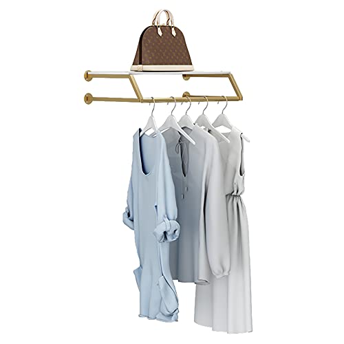 Kleiderstange zur Wandmontage, abnehmbare Garderobe im Loft-Design, Kleiderständer, mit Ablage/golden / 120cm von WWLIN