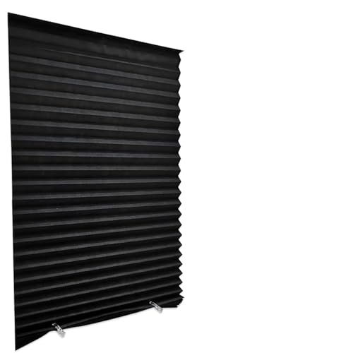 Selbstklebendes Plissee Selbstklebende Halbfenster Vlies Faltvorhang Balkonvorhänge Plissee Jalousien(Black,90x180cm) von WWPMNQD