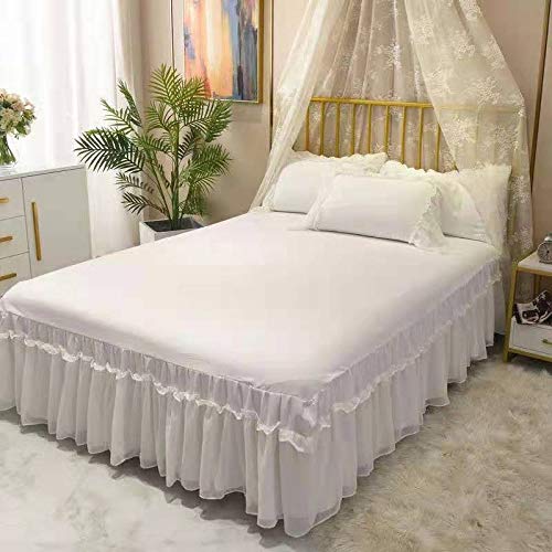 Rüschen Bettrock Bettvolant Bettröcke Bett Blatt Röcke 150x200cm 180x200cm Matratzenbezug Tagesdecken Bettabdeckungs Wrap-Around Bettlaken Satin Prinzessin Bettkleid ( Color : C , Size : 180x200cm ) von uyeoco