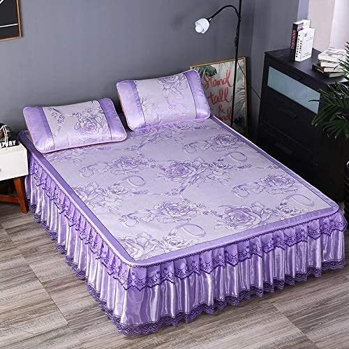 WWQQ Jacquard Eisseide Bett Blatt RöCke 150/180cm BettröCke Bettmatte Mit Abnehmbarem RüSchenbettrock FüR Den Sommer, Tagesdecken (Color : C, Size : 150 x 200 x 38 cm) von uyeoco