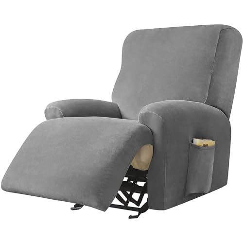 Stretch-Liegestuhlbezug, Samtbezug for Liegestühle, Schonbezüge for 1-/2-/3-Sitzer, weicher Liegestuhlschutz, rutschfest, mit elastischer Unterseite, Möbelschutz for Kinder und Haustiere(Dark Grey,1 s von WWQQKJ