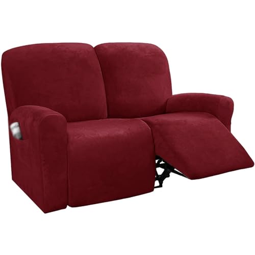 Stretch-Liegestuhlbezug, Samtbezug for Liegestühle, Schonbezüge for 1-/2-/3-Sitzer, weicher Liegestuhlschutz, rutschfest, mit elastischer Unterseite, Möbelschutz for Kinder und Haustiere(Wine Red,2 se von WWQQKJ