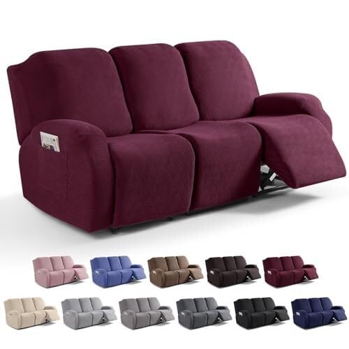 WWQQKJ 1/2/3-Sitzer-Bezug for Relaxsessel, Stretch-Bezug for elektrische Liegesessel mit Taschen, universeller Bezug for elektrische Liegesessel mit Armlehnen(Borgogna,3-Posti) von WWQQKJ