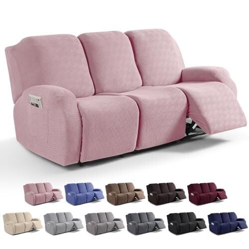WWQQKJ 1/2/3-Sitzer-Bezug for Relaxsessel, Stretch-Bezug for elektrische Liegesessel mit Taschen, universeller Bezug for elektrische Liegesessel mit Armlehnen(Rosa,3-Posti) von WWQQKJ