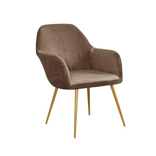 WWQQKJ 1/2/4 Stück Esszimmerstuhlbezug mit Armlehne, Stretch-Samt, eleganter Stuhlbezug mit Rückenlehne, Sessel-Schonbezug, Wohnzimmer-Schreibtischstuhlbezug(Camel,1pcs) von WWQQKJ