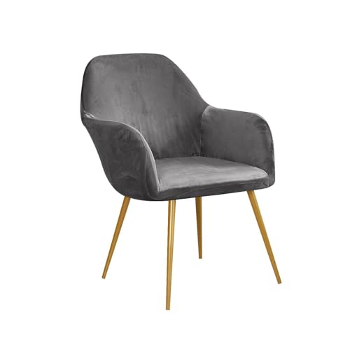 WWQQKJ 1/2/4 Stück Esszimmerstuhlbezug mit Armlehne, Stretch-Samt, eleganter Stuhlbezug mit Rückenlehne, Sessel-Schonbezug, Wohnzimmer-Schreibtischstuhlbezug(Grey Grigio,1pcs) von WWQQKJ