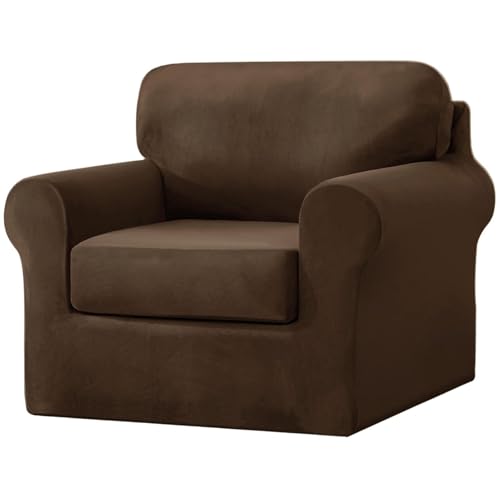 WWQQKJ 1-Sitzer-Sofabezug, Samt-Sofabezug mit separatem Rückenlehnenbezug und Kissenbezug, weiche Plüsch-Sofabezüge for Couch-Modemöbelbezüge(Brown,1 Posto) von WWQQKJ