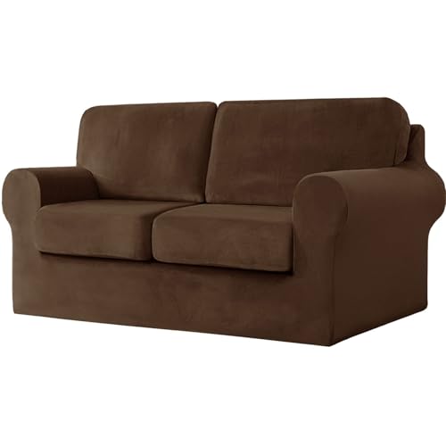 WWQQKJ 1-Sitzer-Sofabezug, Samt-Sofabezug mit separatem Rückenlehnenbezug und Kissenbezug, weiche Plüsch-Sofabezüge for Couch-Modemöbelbezüge(Brown,2 Posti) von WWQQKJ