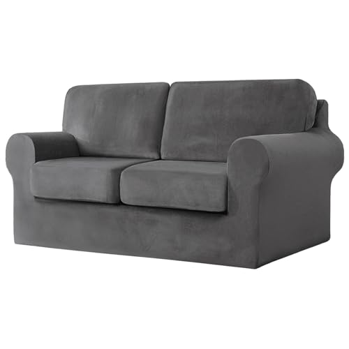 WWQQKJ 1-Sitzer-Sofabezug, Samt-Sofabezug mit separatem Rückenlehnenbezug und Kissenbezug, weiche Plüsch-Sofabezüge for Couch-Modemöbelbezüge(Dark Gray,2 Posti) von WWQQKJ
