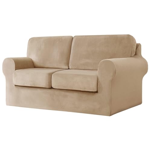 WWQQKJ 1-Sitzer-Sofabezug, Samt-Sofabezug mit separatem Rückenlehnenbezug und Kissenbezug, weiche Plüsch-Sofabezüge for Couch-Modemöbelbezüge(Yellow,2 Posti) von WWQQKJ