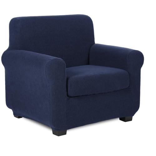 WWQQKJ 1-Sitzer-Sofabezug, inklusive 1 Stuhlkissenbezug und 1 Sofabezug, Spandex-Stretch-Sofastuhlbezug, Rutschfester Möbelschutz(Bleu Foncé,1 Place) von WWQQKJ