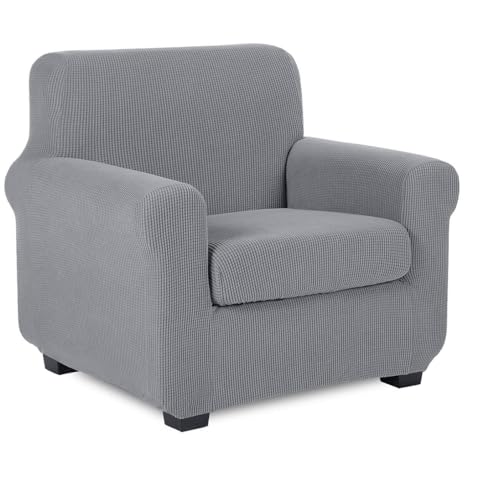 WWQQKJ 1-Sitzer-Sofabezug, inklusive 1 Stuhlkissenbezug und 1 Sofabezug, Spandex-Stretch-Sofastuhlbezug, Rutschfester Möbelschutz(Gris Clair,1 Place) von WWQQKJ