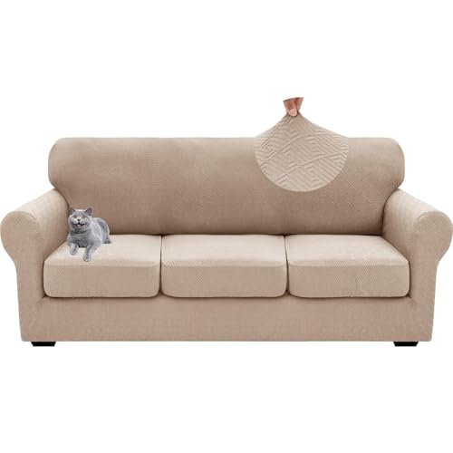 WWQQKJ 1 Sitzer Sofabezug mit Armlehnen Universal mit Separaten Kissen Elastischer Anti-Rutsch Sesselbezug(Cachi,3 Posti) von WWQQKJ