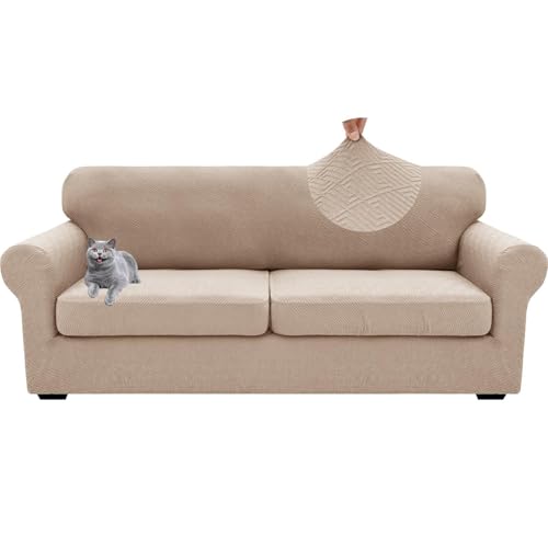 WWQQKJ 1 Sitzer Sofabezug mit Armlehnen Universal mit Separaten Kissen Elastischer Anti-Rutsch Sesselbezug(Cachi,XL Sofa(2 Cushions)) von WWQQKJ