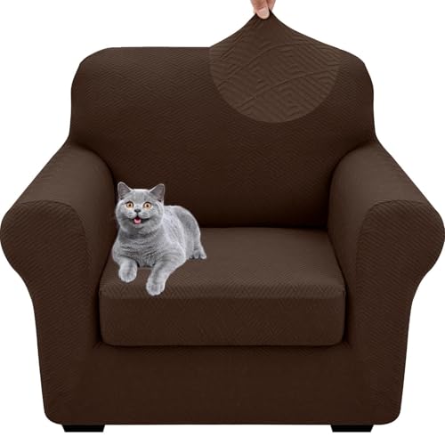 WWQQKJ 1 Sitzer Sofabezug mit Armlehnen Universal mit Separaten Kissen Elastischer Anti-Rutsch Sesselbezug(Caff,1 Posto) von WWQQKJ