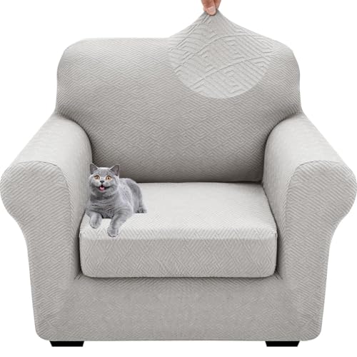 WWQQKJ 1 Sitzer Sofabezug mit Armlehnen Universal mit Separaten Kissen Elastischer Anti-Rutsch Sesselbezug(Grigio Argento,1 Posto) von WWQQKJ
