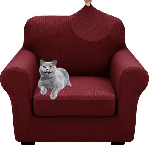 WWQQKJ 1 Sitzer Sofabezug mit Armlehnen Universal mit Separaten Kissen Elastischer Anti-Rutsch Sesselbezug(Rosso Vinaccia,XL Sofa(3 Cushions)) von WWQQKJ