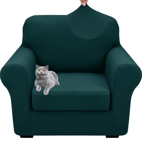 WWQQKJ 1 Sitzer Sofabezug mit Armlehnen Universal mit Separaten Kissen Elastischer Anti-Rutsch Sesselbezug(Verde Scuro,1 Posto) von WWQQKJ