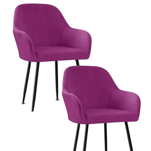 WWQQKJ 2/4/6 Stück Esszimmerstuhlbezüge mit Armlehnen, skandinavischer Samt-Esszimmerstuhl-Schonbezug, Schreibtischstuhlbezug, waschbarer Stuhlbezug(Purple Viola,2pcs) von WWQQKJ